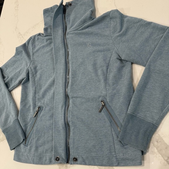 Banana Republic Full Zip Turtle Neck Sweater Jacket Women’s Large Teal Blue Cozy - Picture 4 of 8